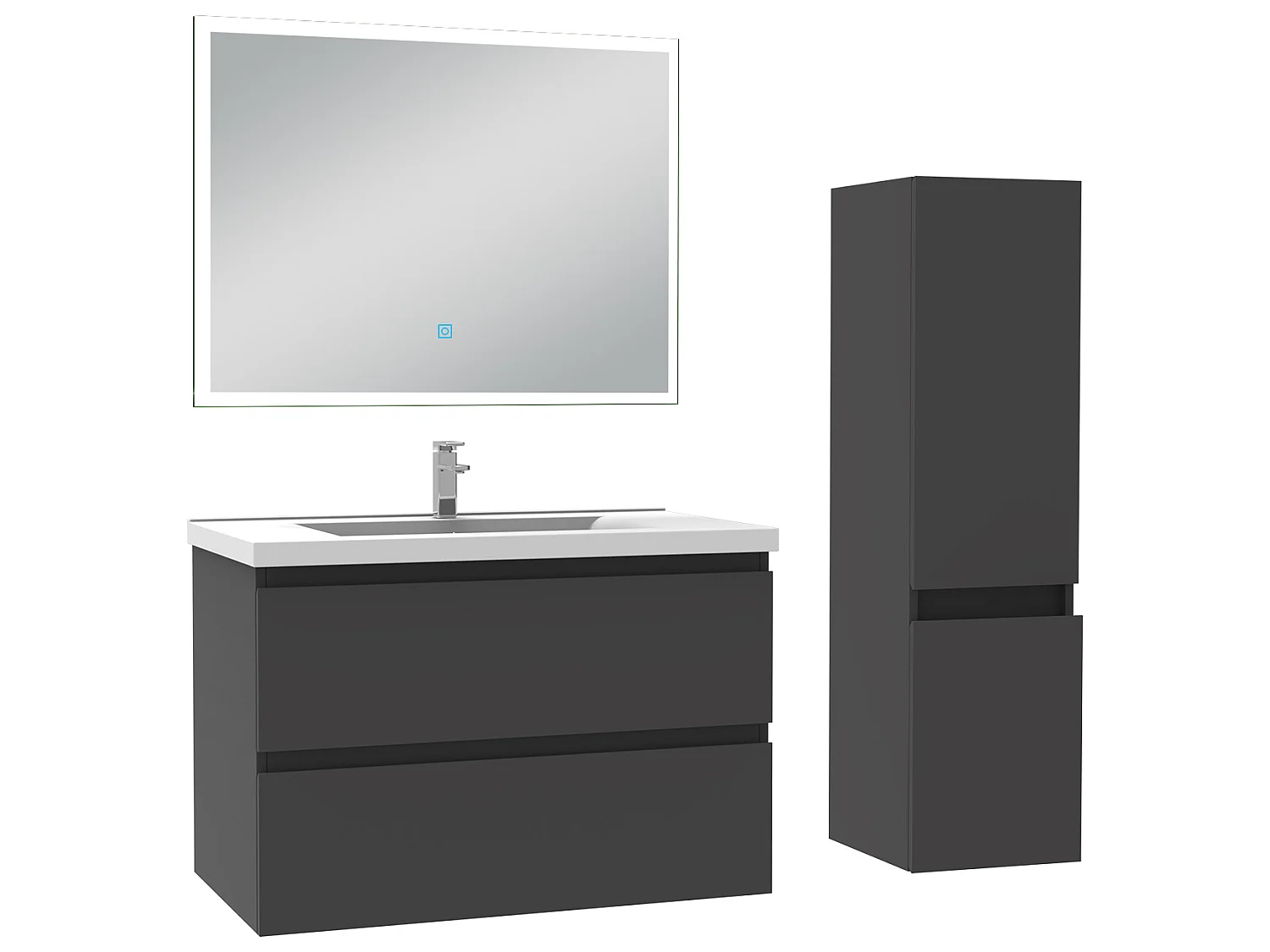 Meuble Salle de Bain 80cm vasque + colonne + miroir lumineux Anthracite - Aica