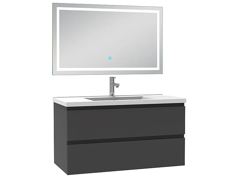 Ensemble meubles salle de bain 100cm simple vasque + miroir Anthracite, Aica