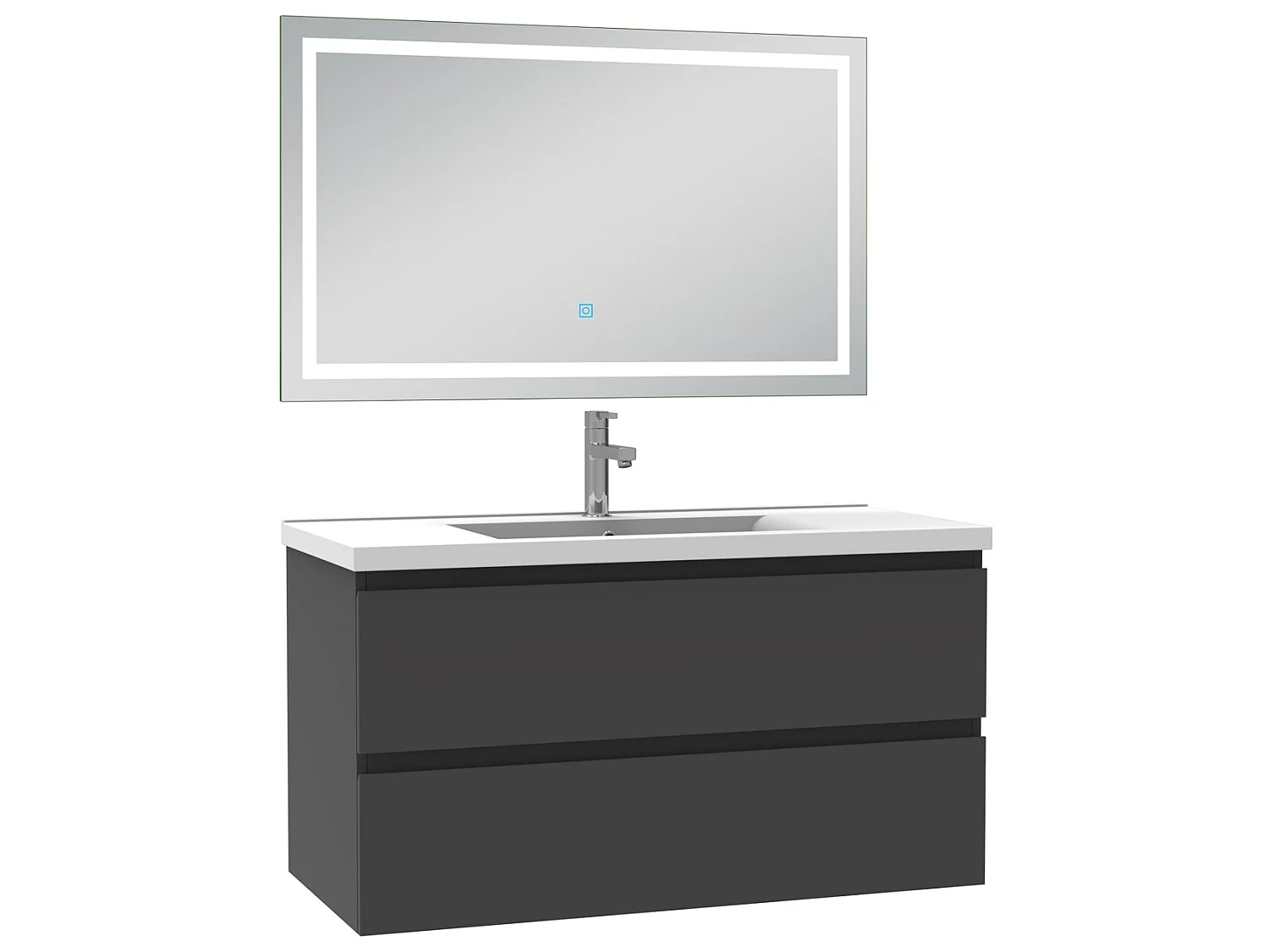 Ensemble meubles salle de bain 100cm simple vasque + miroir Anthracite, Aica