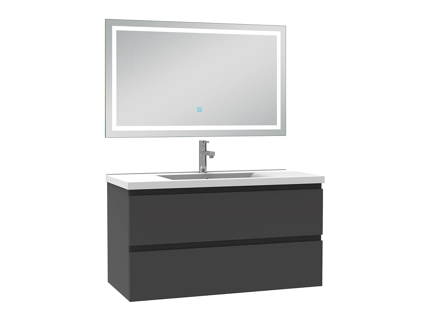 Ensemble meubles salle de bain 100cm simple vasque + miroir Anthracite, Aica
