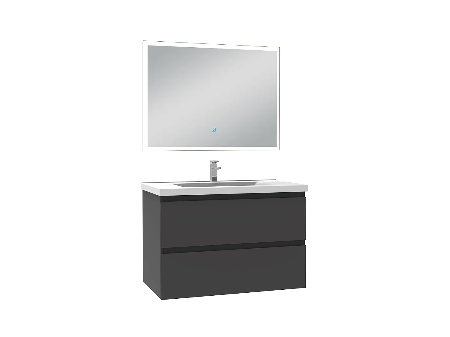 Ensemble meubles salle de bain 3pcs 60cm simple vasque + miroir Anthracite, Aica