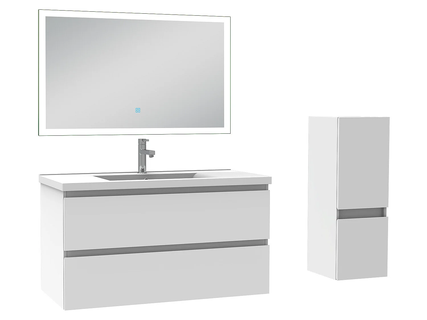 Ensemble meubles Salle de Bain 100cm vasque + colonne + miroir LED Blanc - Aica