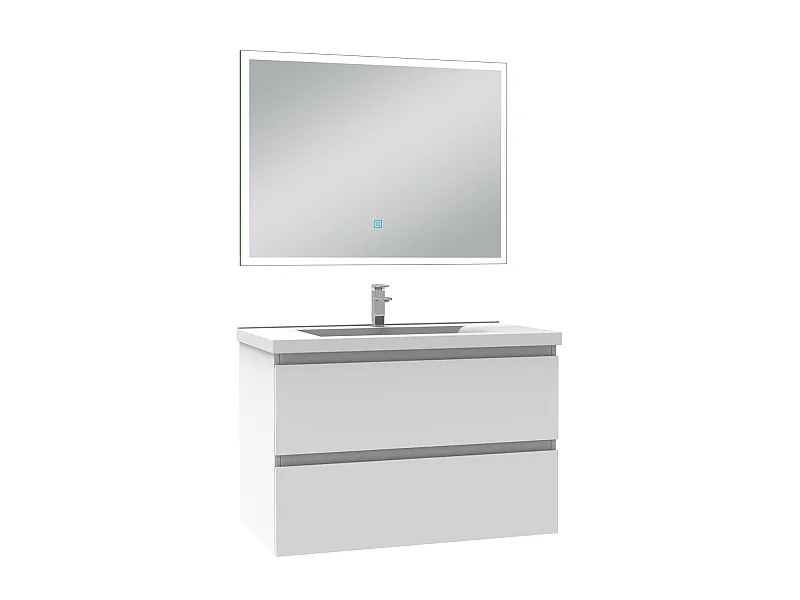 Ensemble meubles salle de bain 3pcs 60cm simple vasque + miroir Blanc, Aica