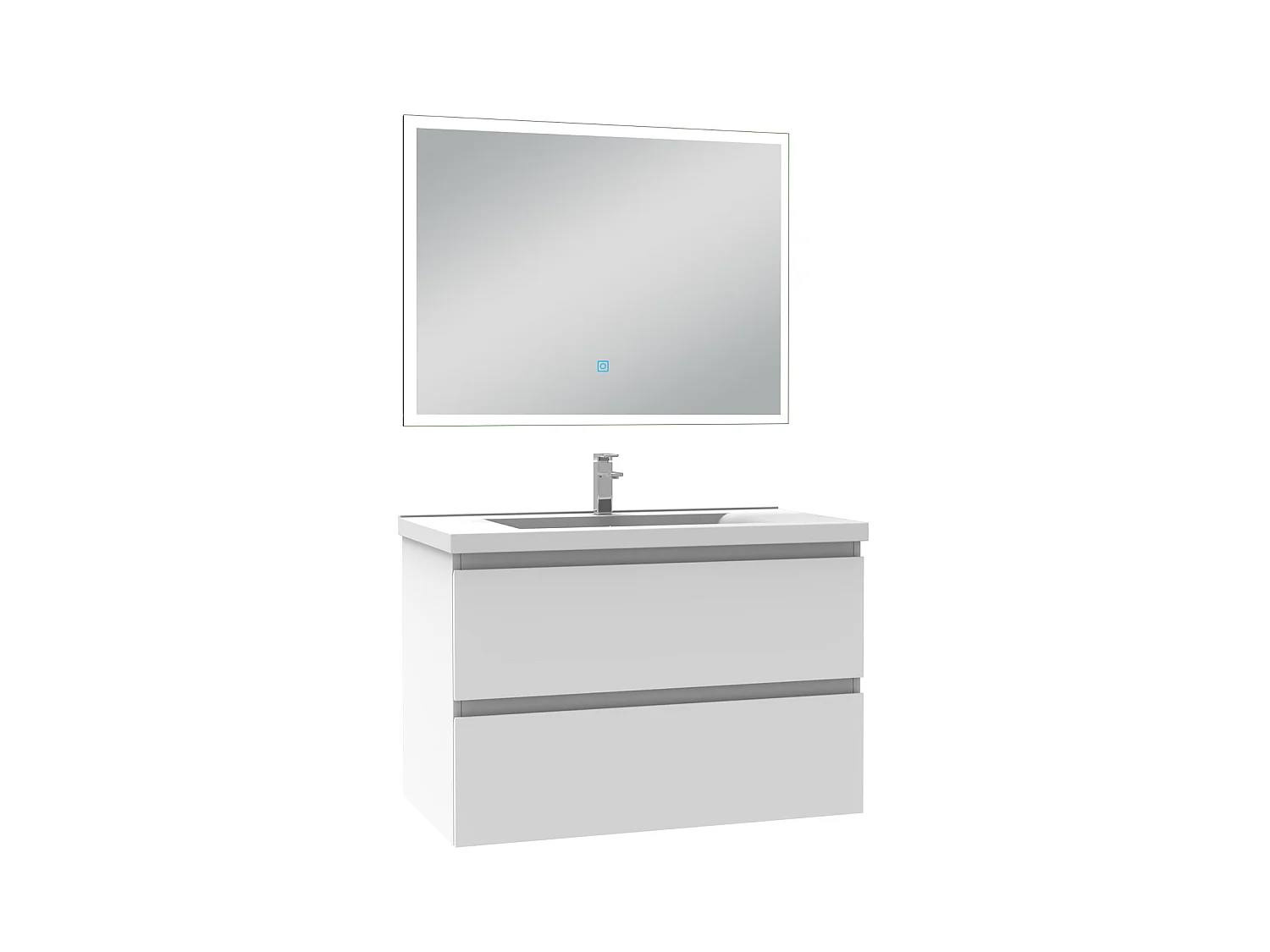 Ensemble meubles salle de bain 3pcs 60cm simple vasque + miroir Blanc, Aica