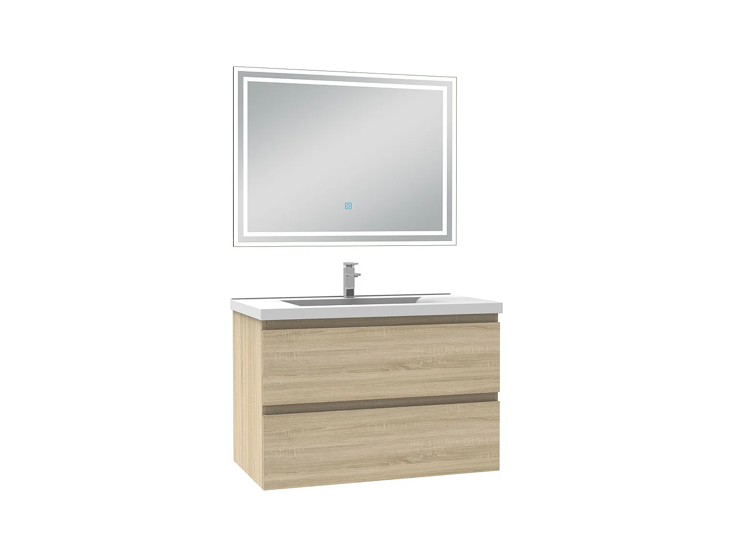 Meubles simple vasque l.60 x H.52 x P.39cm, meuble acve miroir Chêne Wotan, Aica