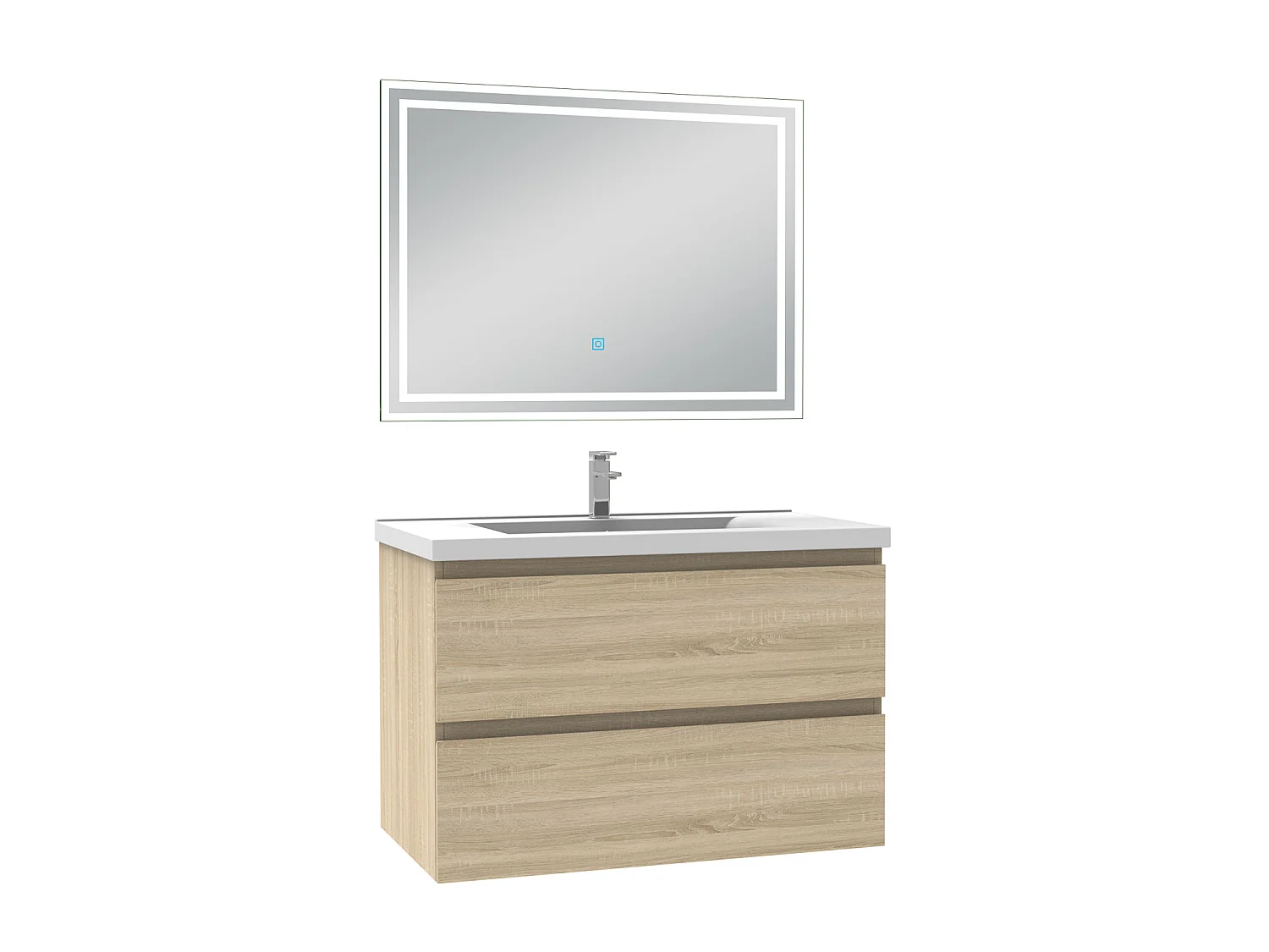 Meubles simple vasque l.60 x H.52 x P.39cm, meuble acve miroir Chêne Wotan, Aica