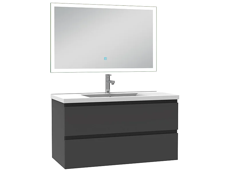 Ensemble meubles salle de bain 3pcs 100cm simple vasque + miroir Anthracite, Aica