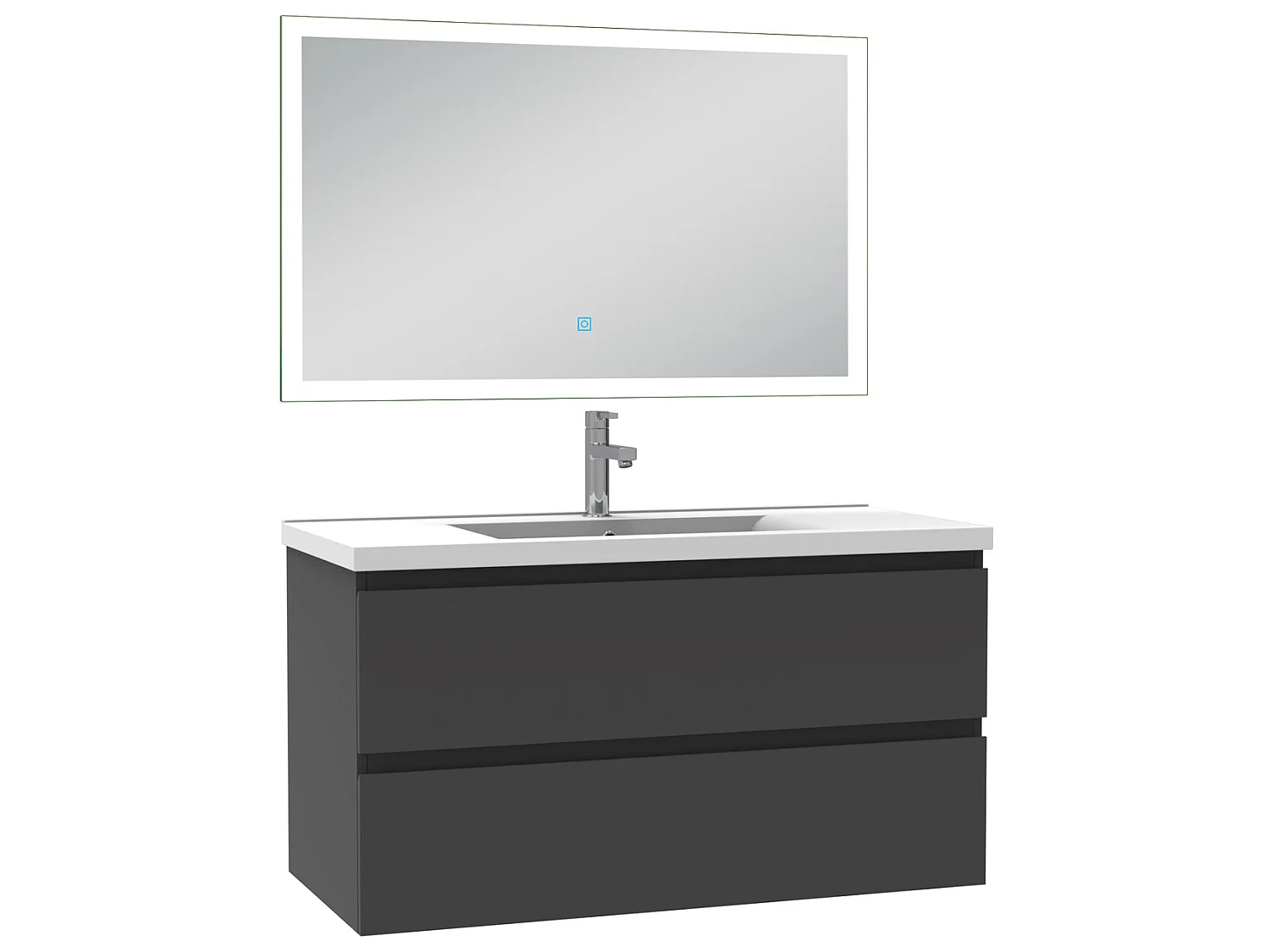 Ensemble meubles salle de bain 3pcs 100cm simple vasque + miroir Anthracite, Aica