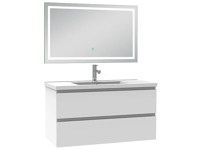 Ensemble meubles salle de bain 100cm simple vasque + miroir Blanc, Aica