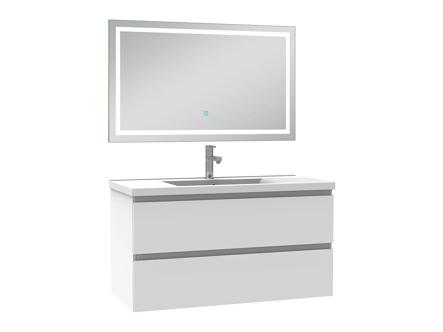 Ensemble meubles salle de bain 100cm simple vasque + miroir Blanc, Aica