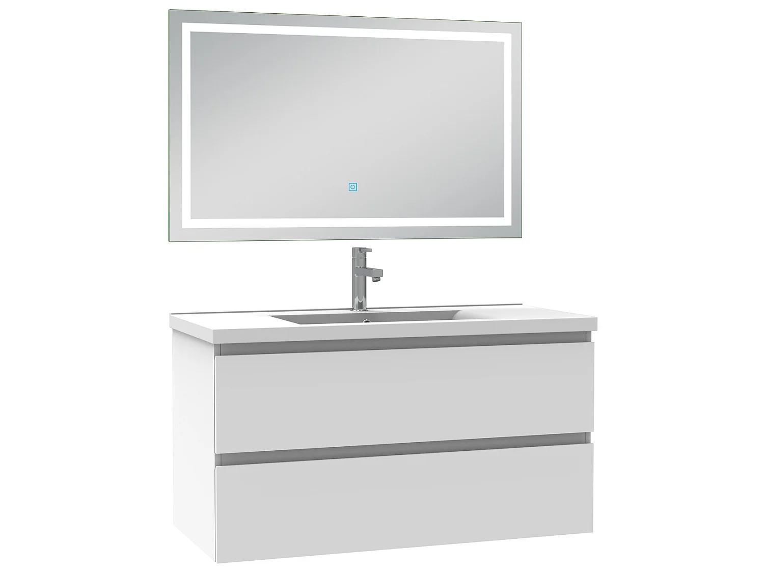 Ensemble meubles salle de bain 100cm simple vasque + miroir Blanc, Aica