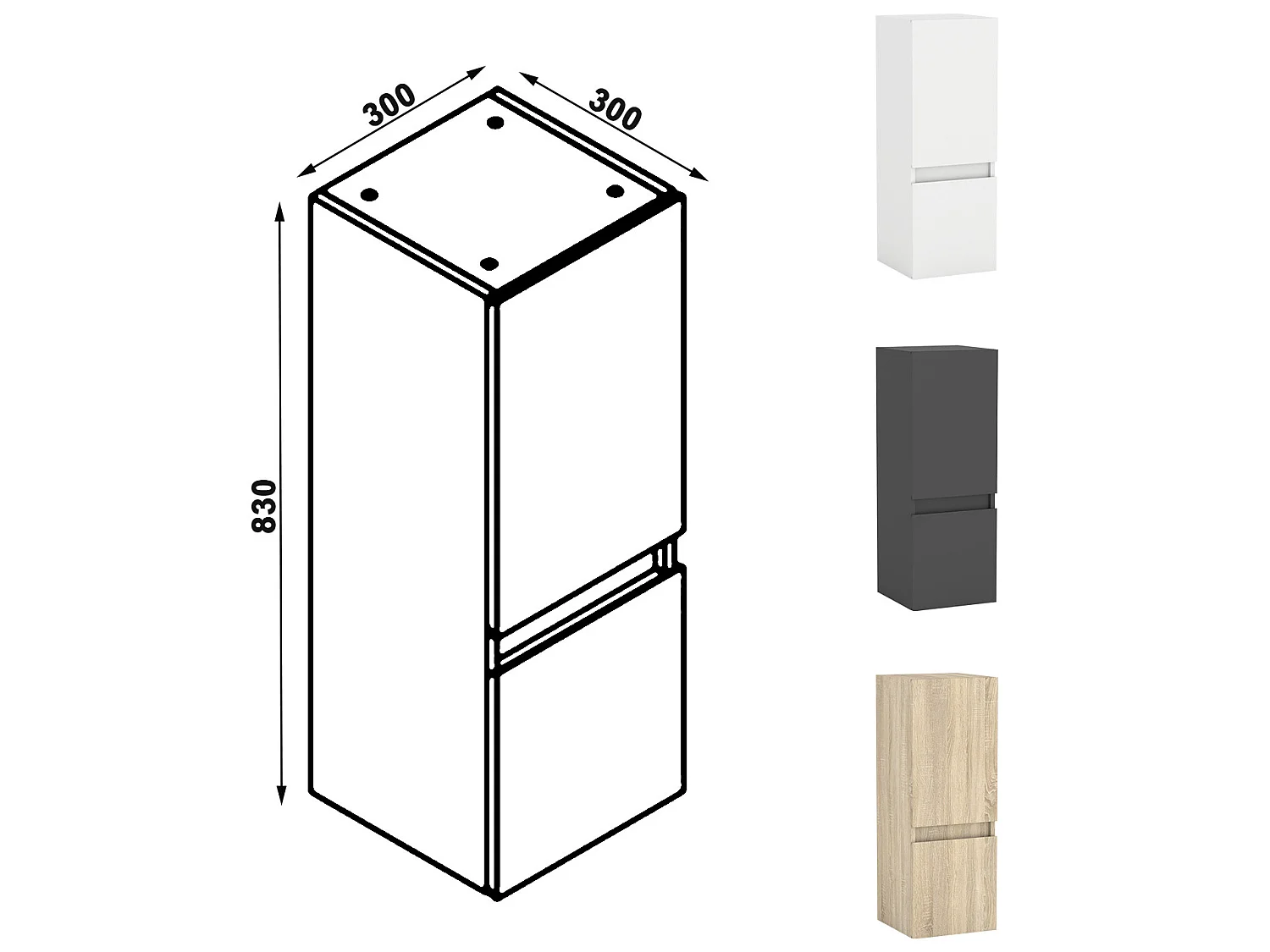 Ensemble meubles Salle de Bain 80cm vasque + colonne + miroir LED Blanc - Aica