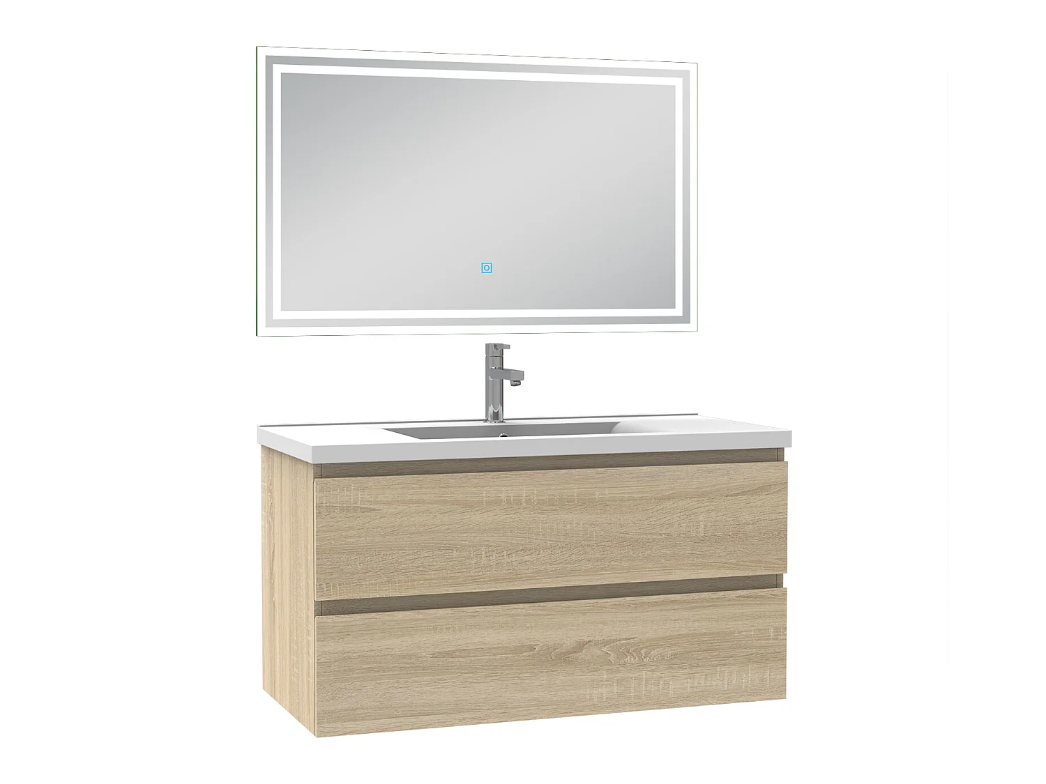 Meubles simple vasque l.100 x H.52 x P.45cm, meuble acve miroir Chêne Wotan, Aica