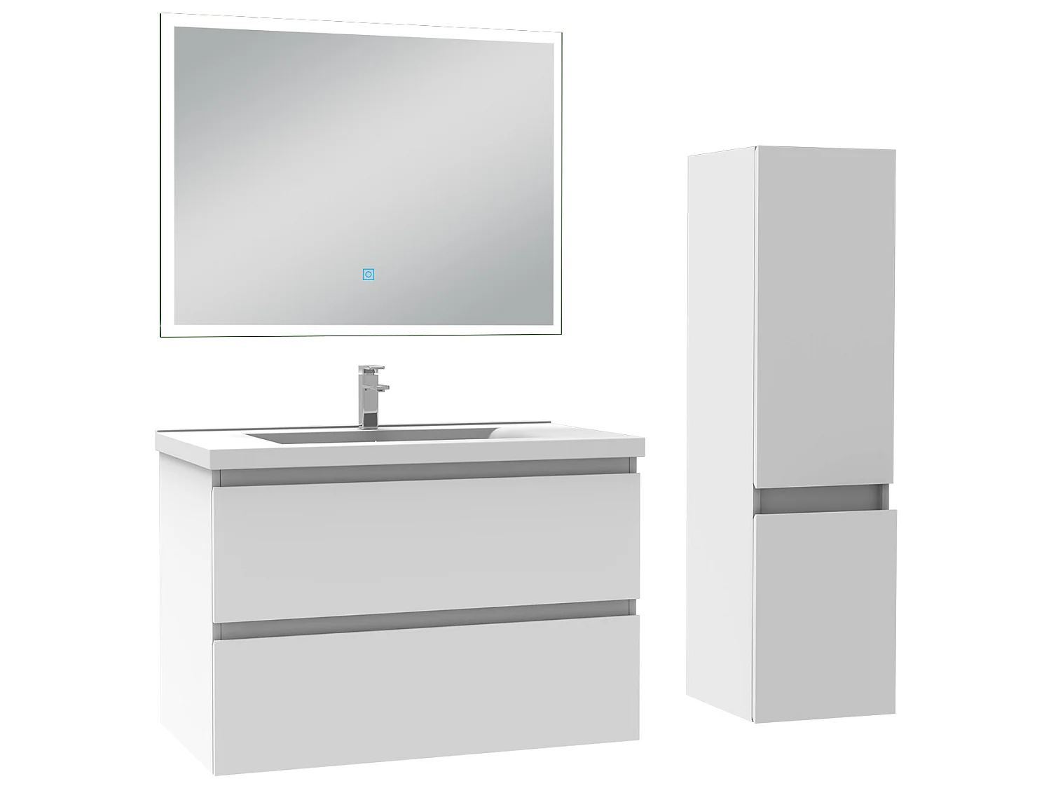 Meuble Salle de Bain 60cm vasque + colonne + miroir lumineux Blanc - Aica