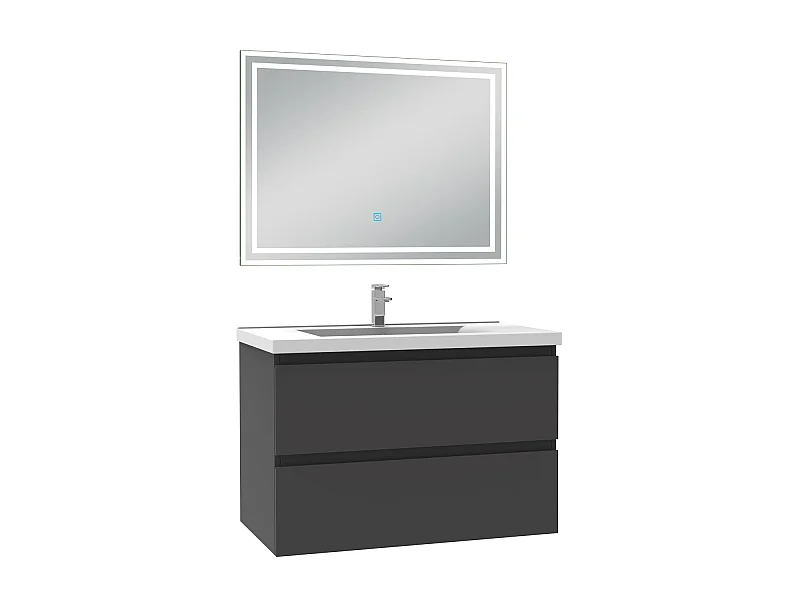 Meubles simple vasque l.60 x H.52 x P.39cm, meuble acve miroir Anthracite, Aica