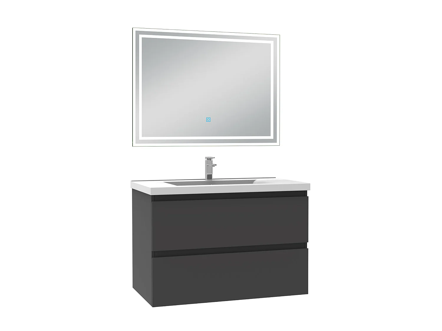 Meubles simple vasque l.60 x H.52 x P.39cm, meuble acve miroir Anthracite, Aica