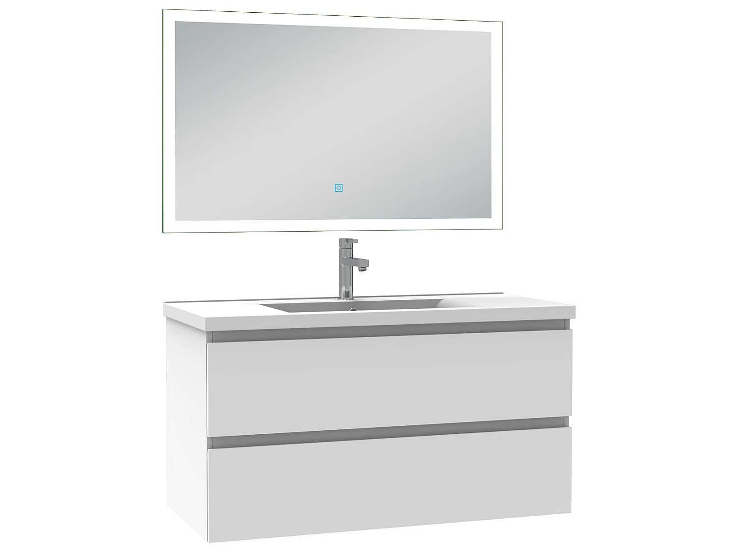 Ensemble meubles salle de bain 3pcs 100cm simple vasque + miroir Blanc, Aica