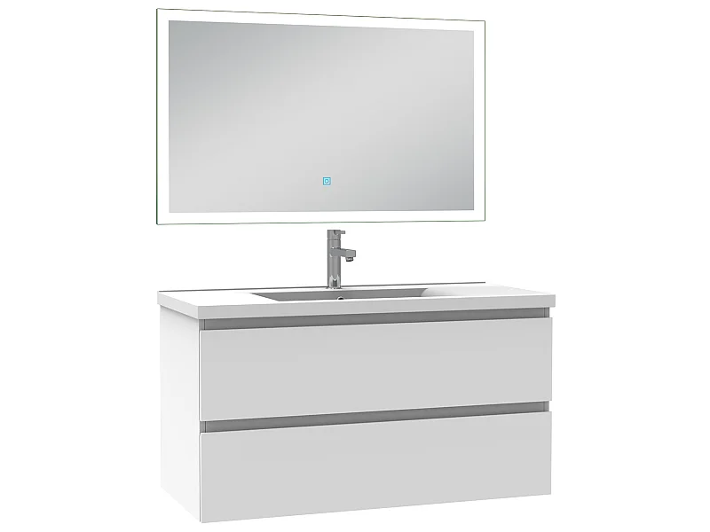 Ensemble meubles salle de bain 3pcs 100cm simple vasque + miroir Blanc, Aica