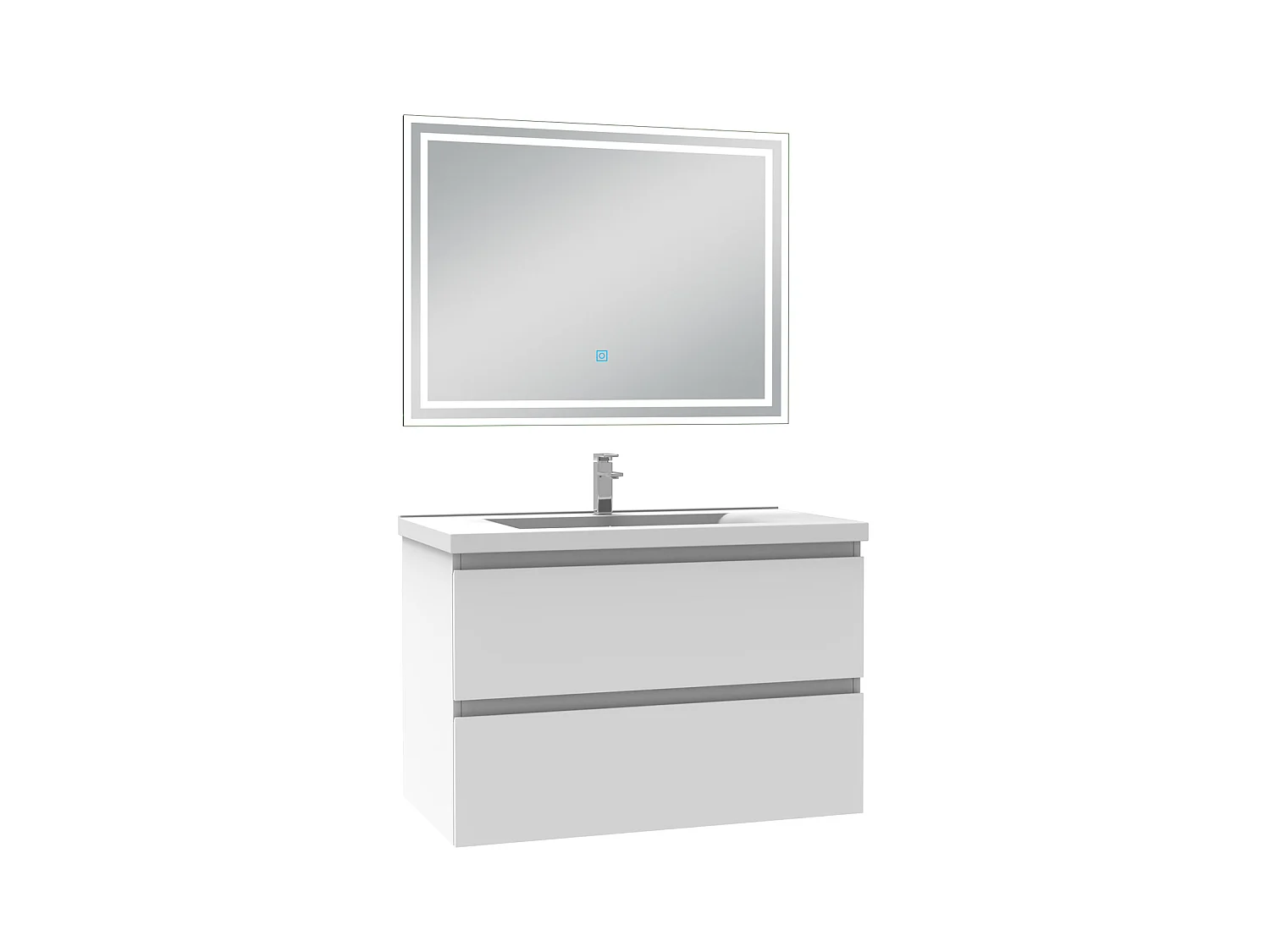 Meubles simple vasque l.60 x H.52 x P.39cm, meuble acve miroir Blanc, Aica