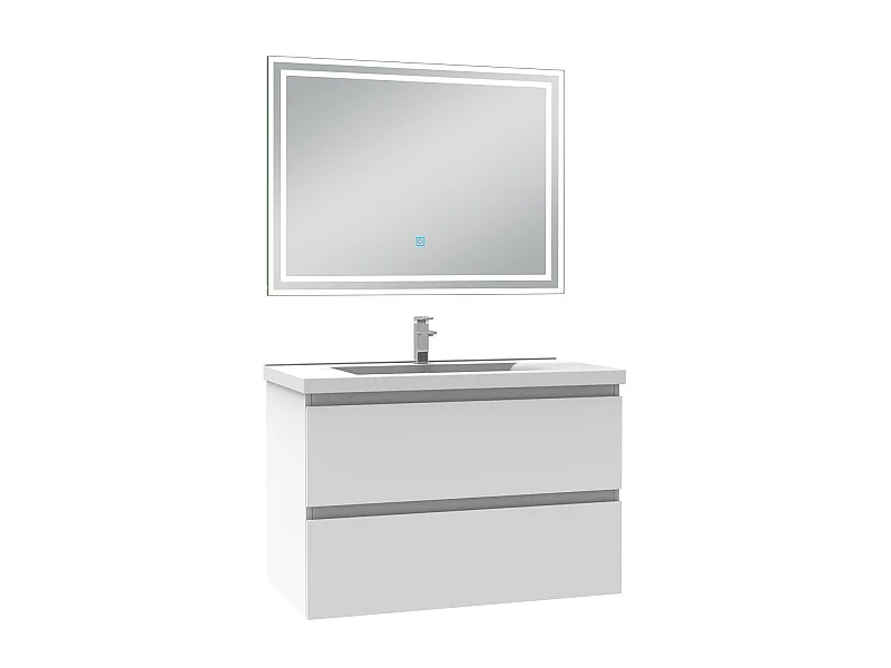 Meubles simple vasque l.60 x H.52 x P.39cm, meuble acve miroir Blanc, Aica