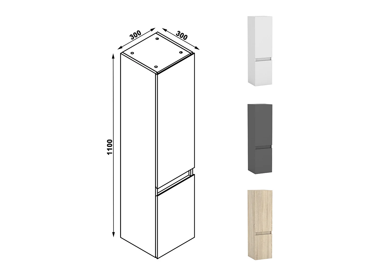Ensemble meubles Salle de Bain 100cm vasque + colonne + miroir lumineux Anthracite - Aica
