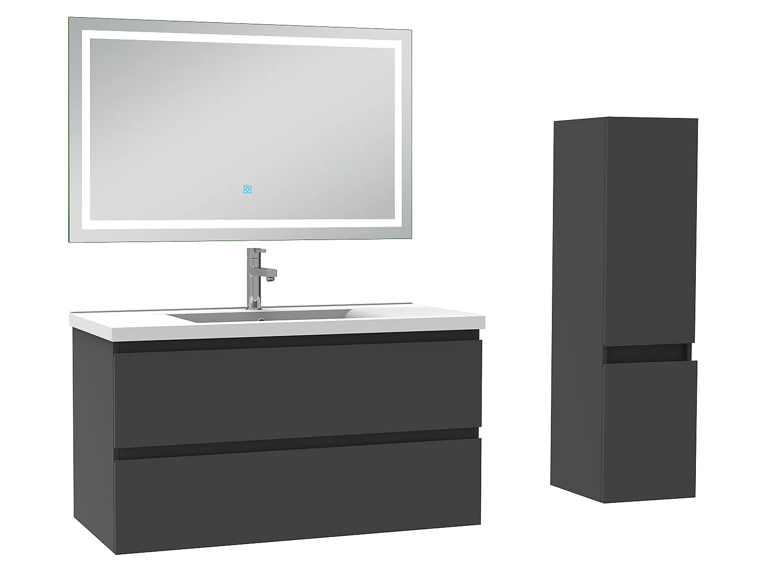 Ensemble meubles Salle de Bain 100cm vasque + colonne + miroir lumineux Anthracite - Aica