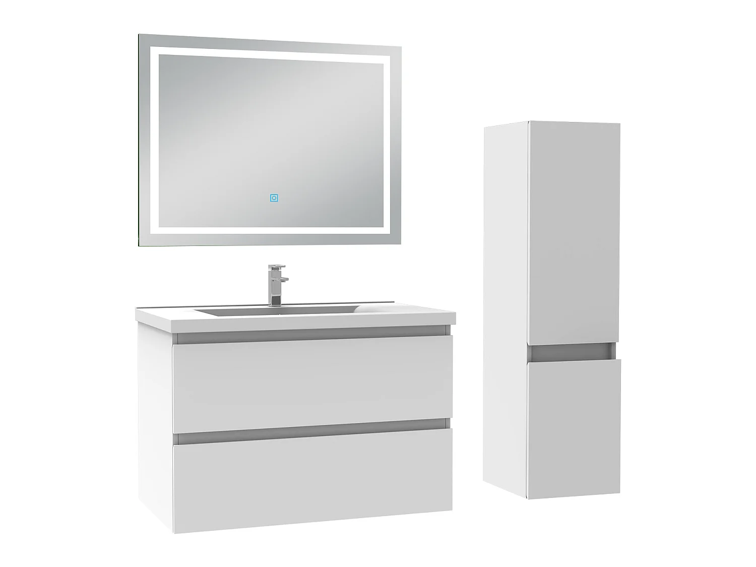 Ensemble meubles Salle de Bain 80cm vasque + colonne + miroir lumineux Blanc - Aica