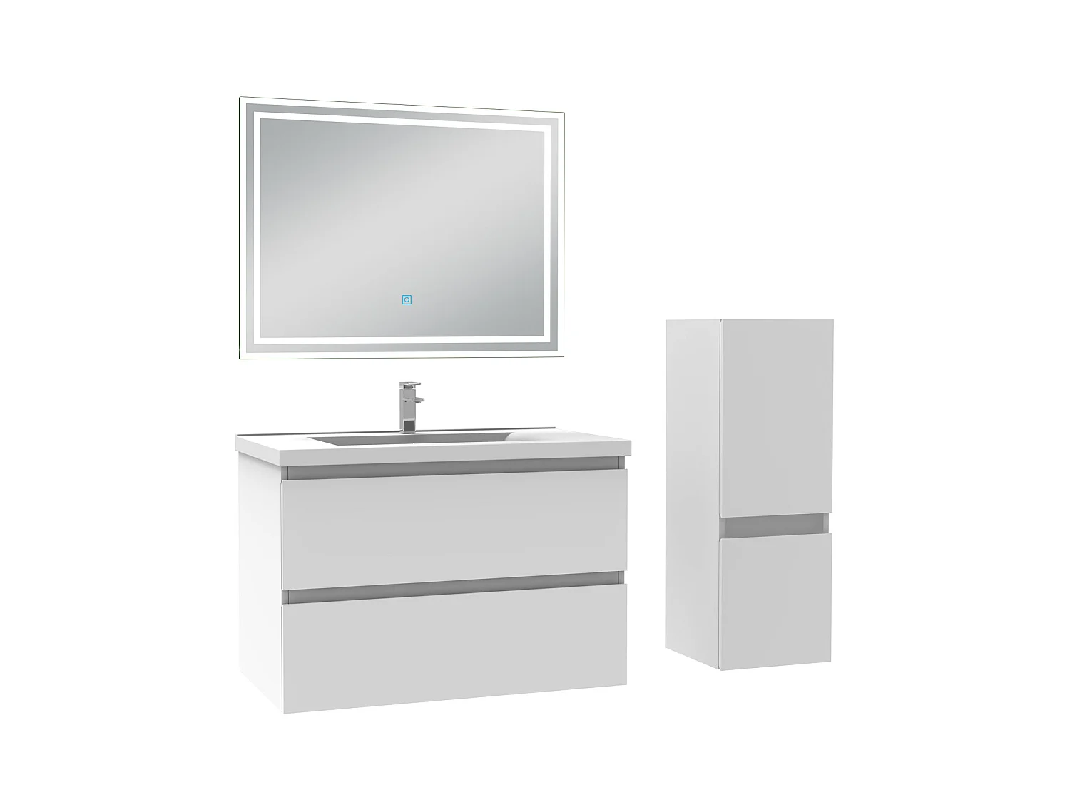 Ensemble meubles Salle de Bain 60cm 4pcs vasque + colonne + miroir LED Blanc - Aica