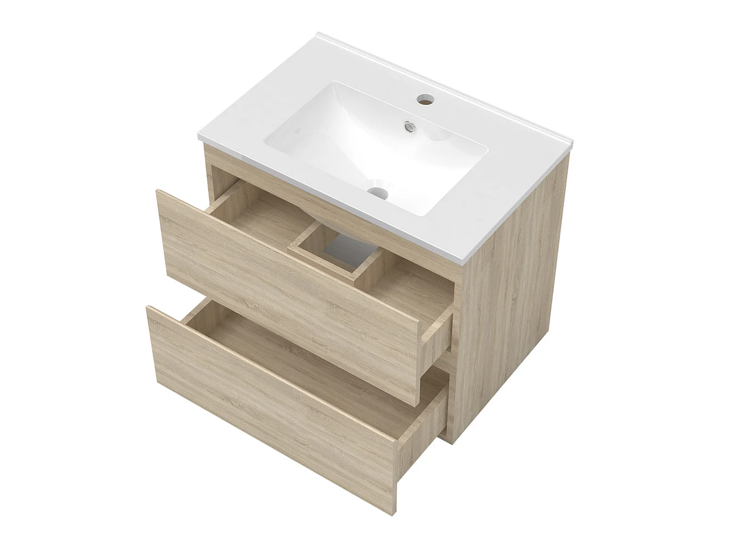 Ensemble meubles simple vasque 80cm, colonne + miroir lumineux Chêne Wotan - Aica