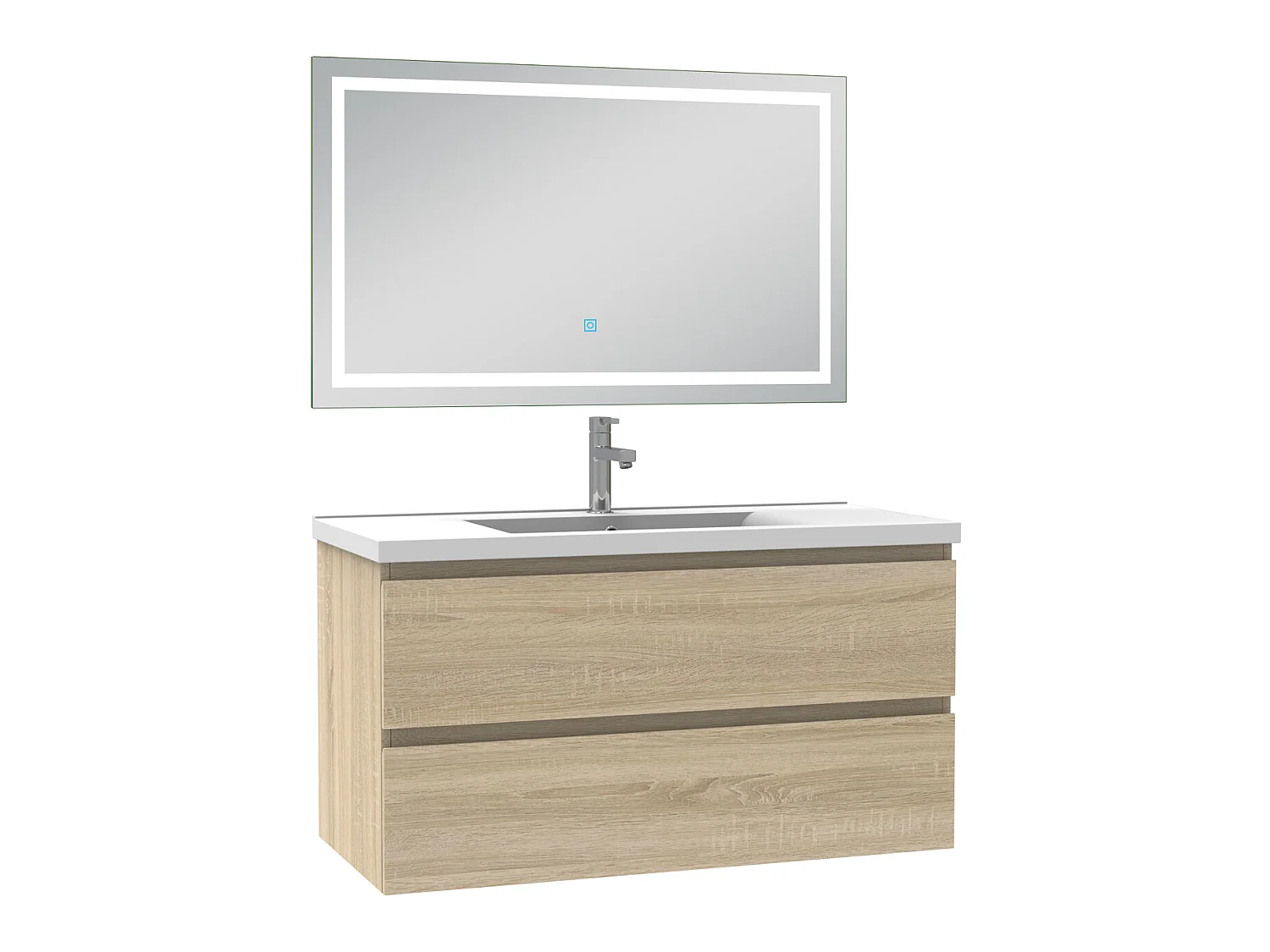 Ensemble meubles salle de bain 100cm simple vasque + miroir Chêne Wotan, Aica