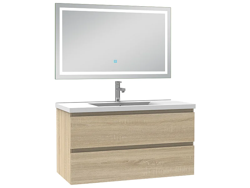 Ensemble meubles salle de bain 100cm simple vasque + miroir Chêne Wotan, Aica