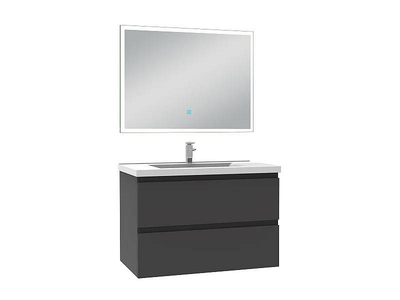 Ensemble meubles salle de bain 3pcs 80cm simple vasque + miroir Anthracite, Aica