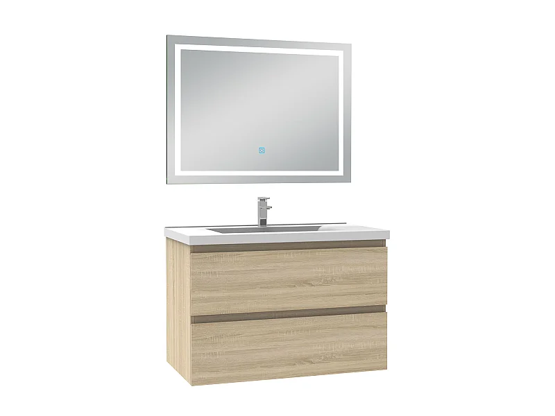Ensemble meubles salle de bain 80cm simple vasque + miroir Chêne Wotan, Aica