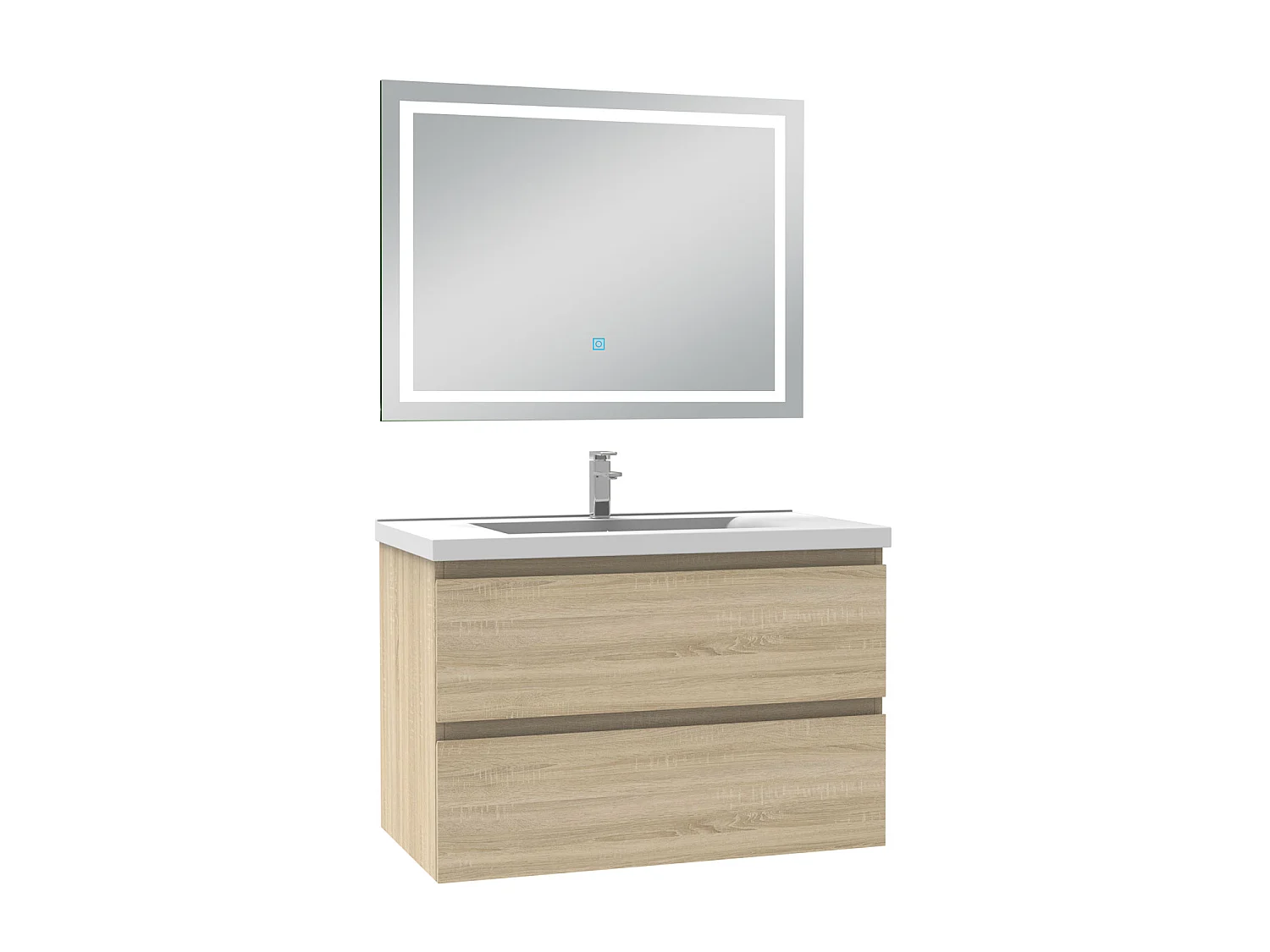 Ensemble meubles salle de bain 80cm simple vasque + miroir Chêne Wotan, Aica