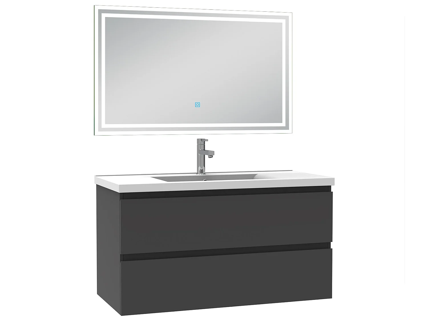 Meubles simple vasque l.100 x H.52 x P.45cm, meuble acve miroir Anthracite, Aica