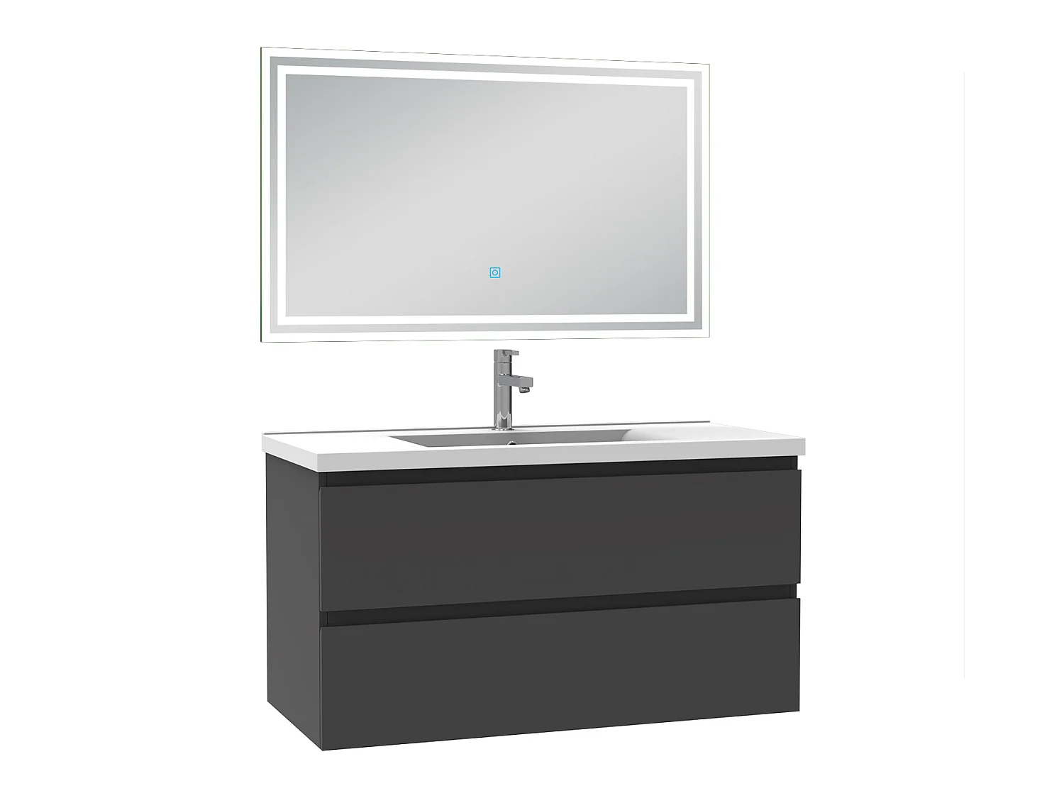 Meubles simple vasque l.100 x H.52 x P.45cm, meuble acve miroir Anthracite, Aica