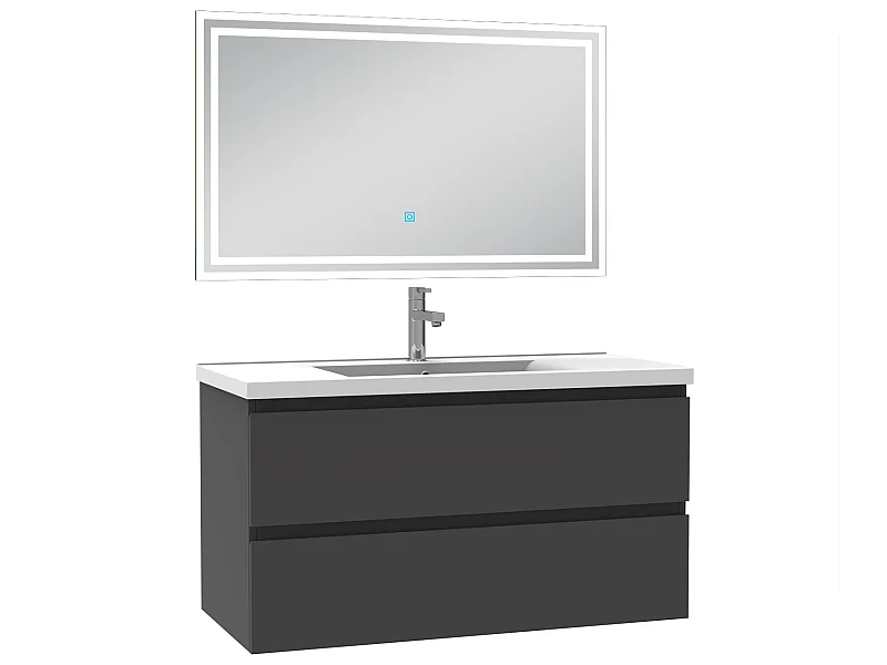 Meubles simple vasque l.100 x H.52 x P.45cm, meuble acve miroir Anthracite, Aica