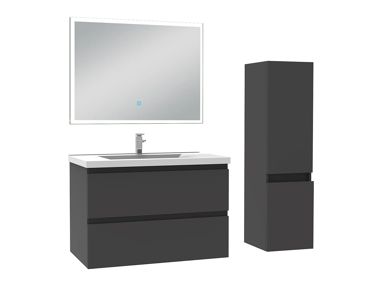 Meuble Salle de Bain 60cm vasque + colonne + miroir lumineux Anthracite - Aica