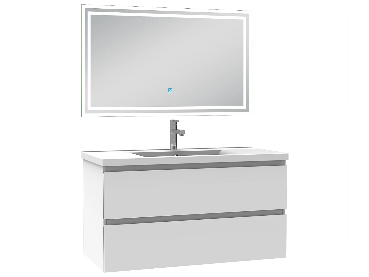 Meubles simple vasque l.100 x H.52 x P.45cm, meuble acve miroir Blanc, Aica