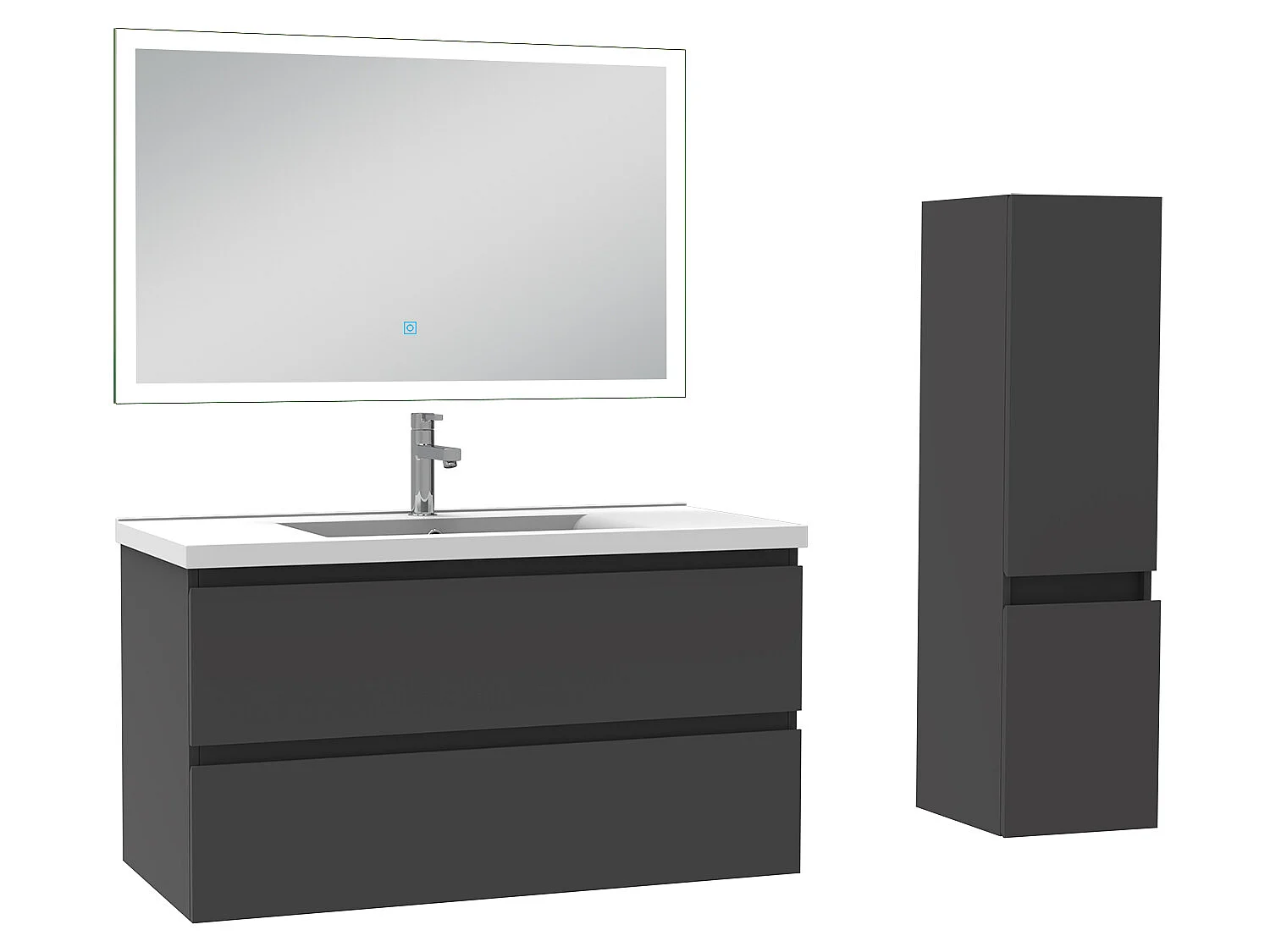 Meuble Salle de Bain 100cm vasque + colonne + miroir lumineux Anthracite - Aica