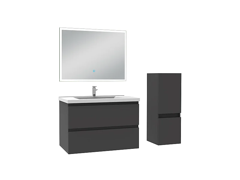 Ensemble meubles Salle de Bain 60cm vasque + colonne + miroir LED Anthracite - Aica