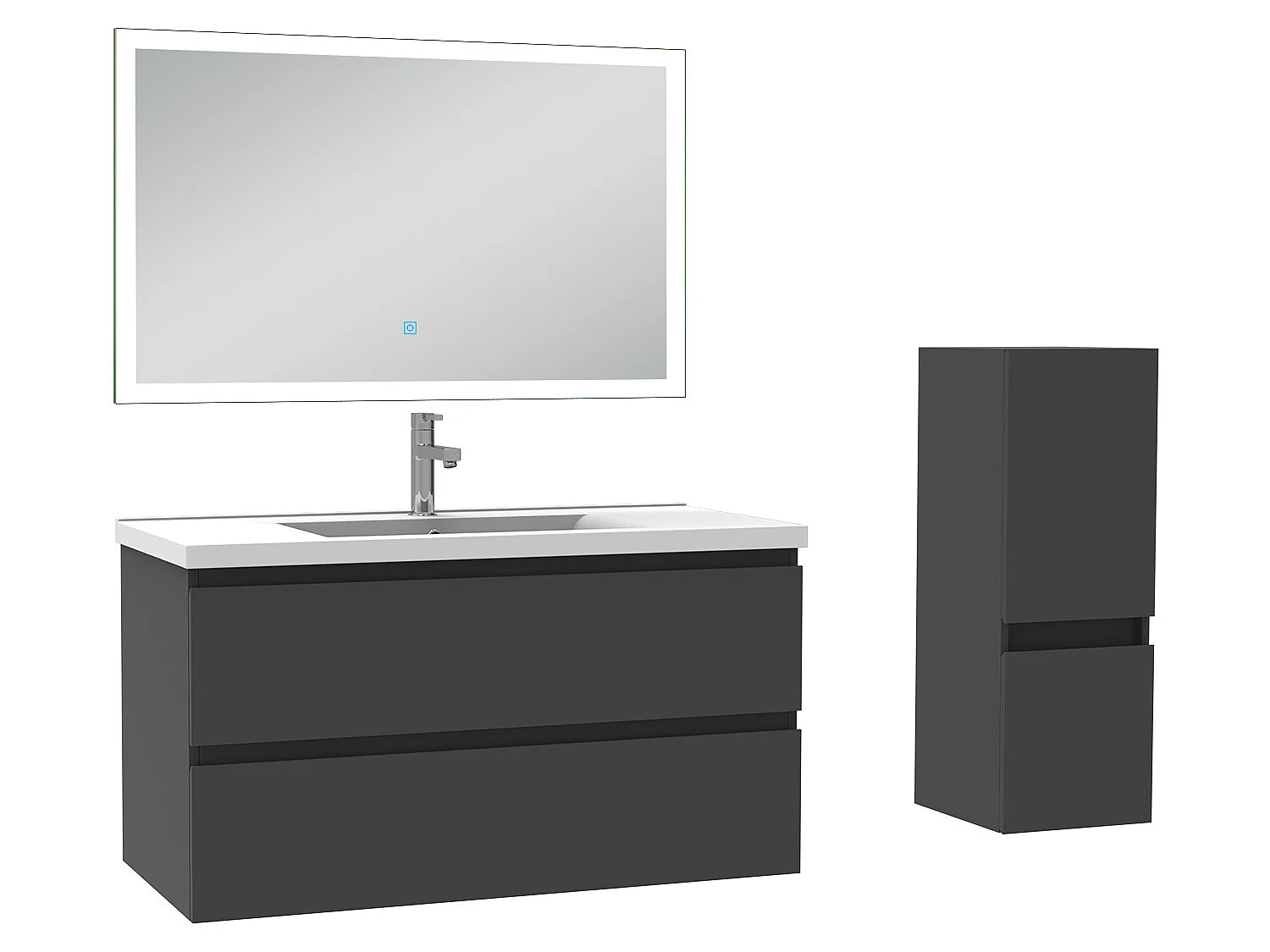 Ensemble meubles Salle de Bain 100cm vasque + colonne + miroir LED Anthracite - Aica