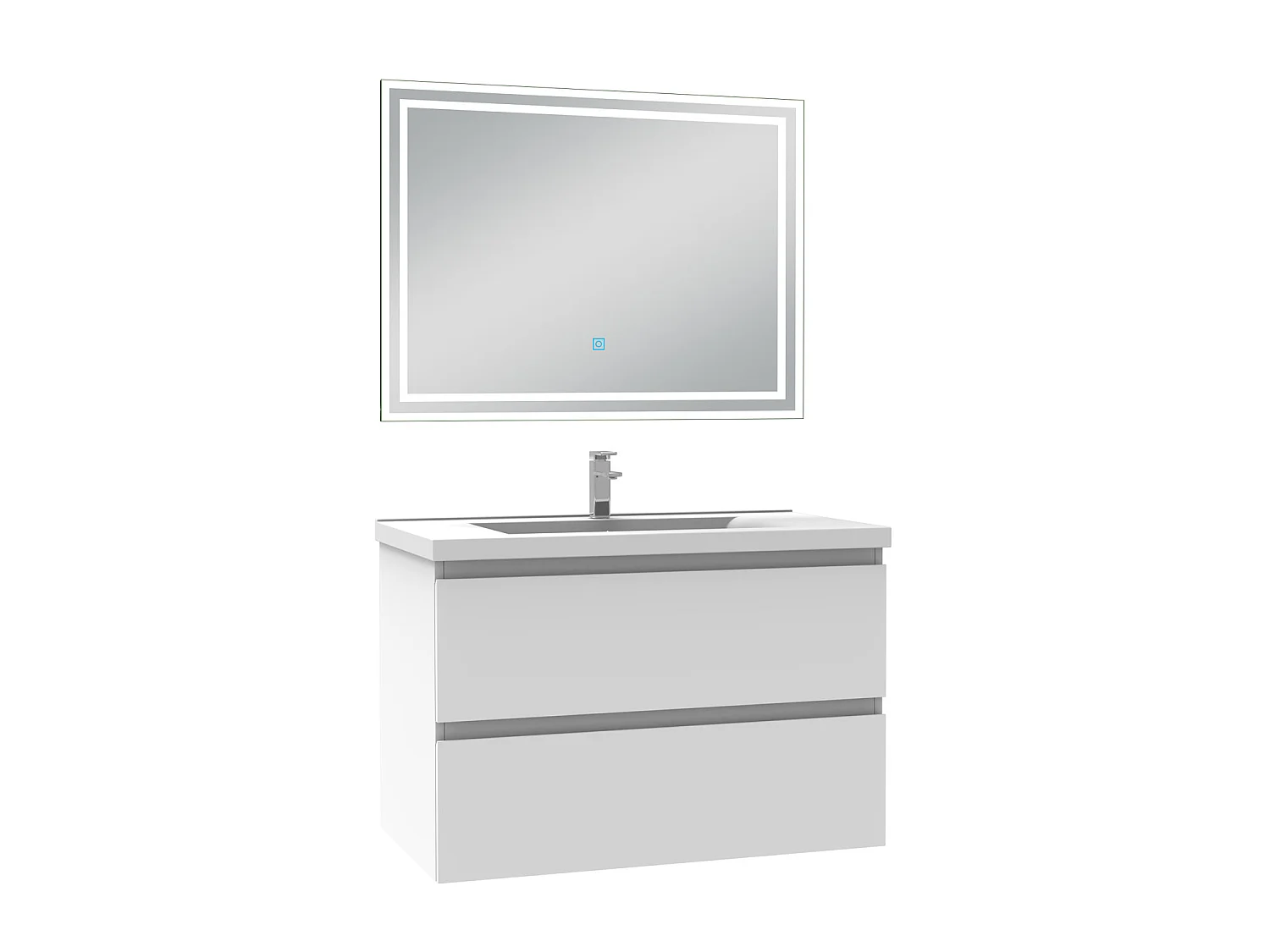 Meubles simple vasque l.80 x H.52 x P.45cm, meuble acve miroir Blanc, Aica