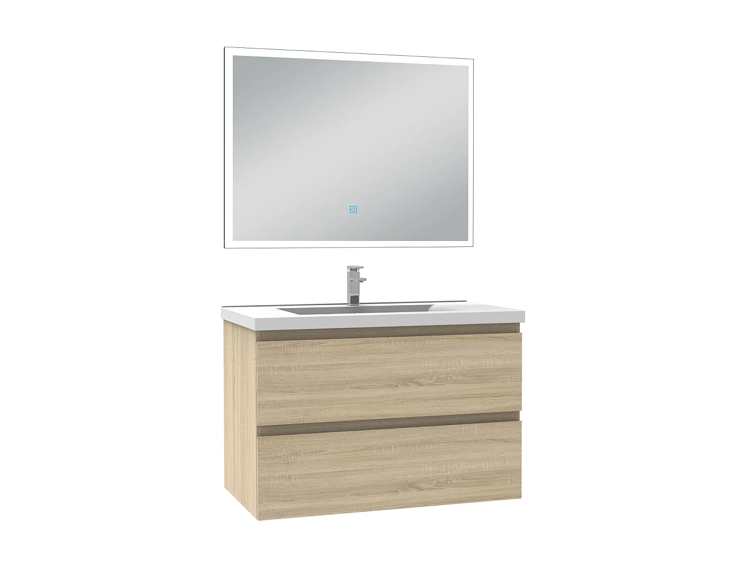 Ensemble meubles salle de bain 3pcs 60cm simple vasque + miroir Chêne Wotan, Aica