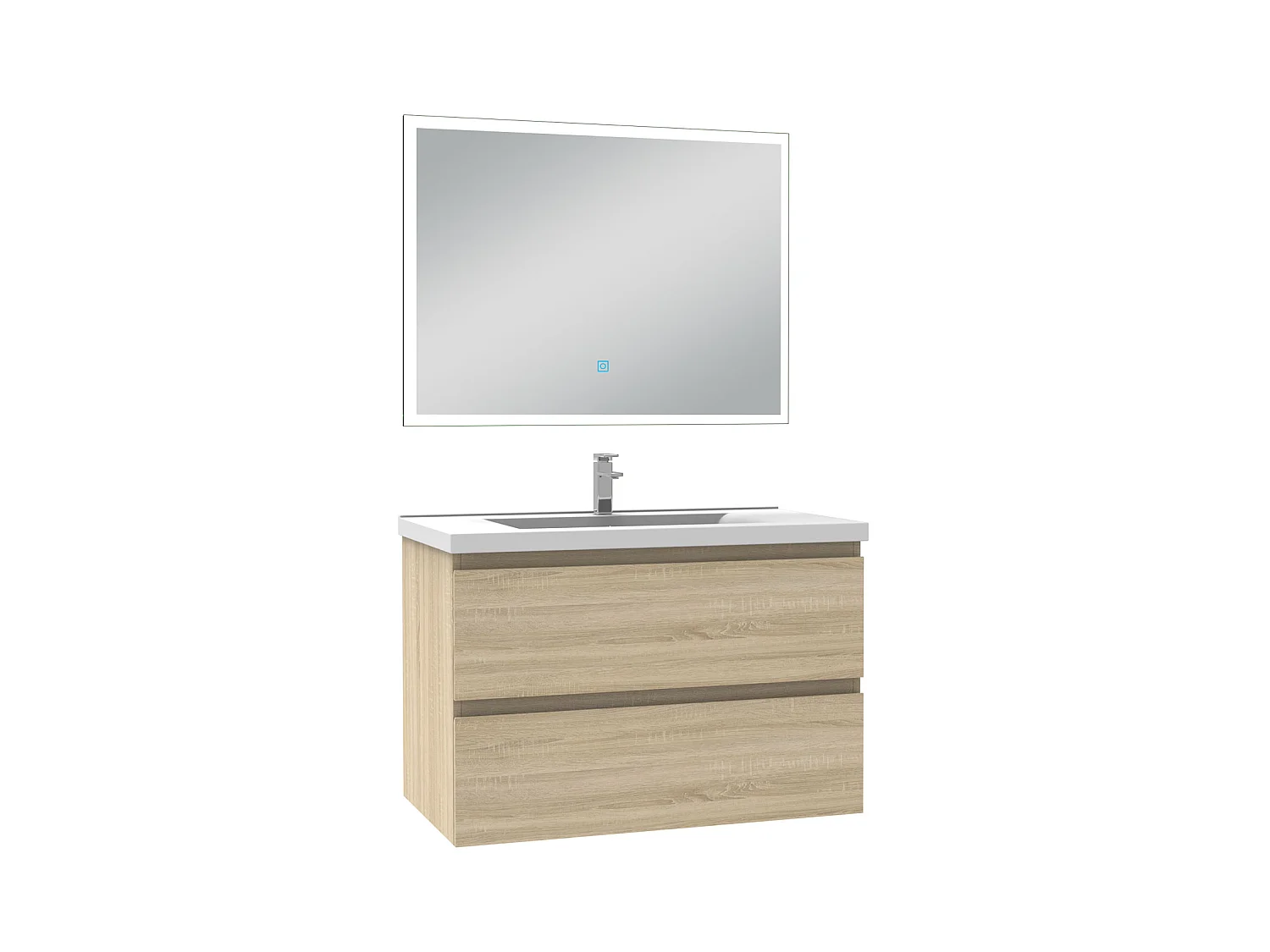 Ensemble meubles salle de bain 3pcs 60cm simple vasque + miroir Chêne Wotan, Aica