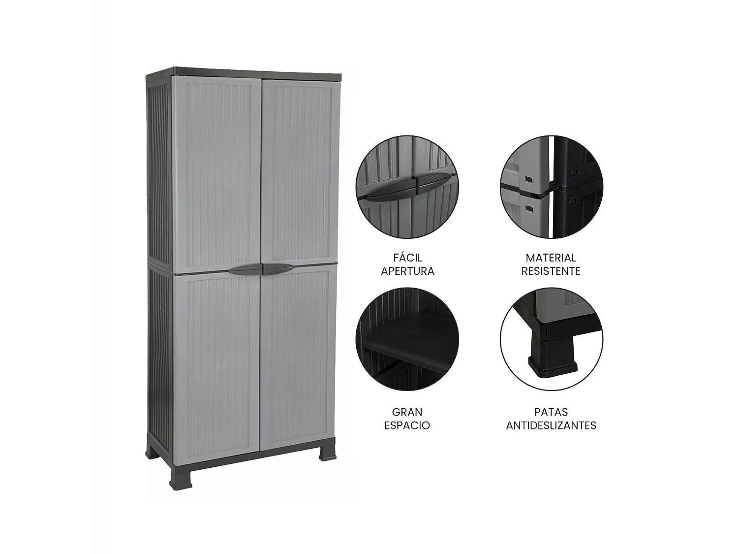 Armario de Resina Exterior con Escobero y 4 Baldas 171x68x39cm 7house