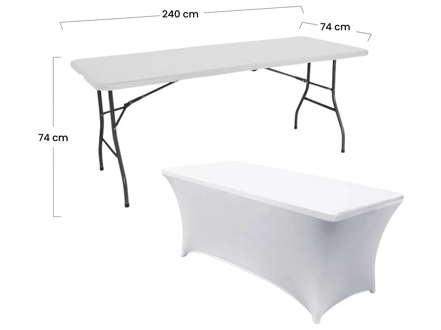 Mesa Plegable 240cm Blanca + Funda Catering 7house