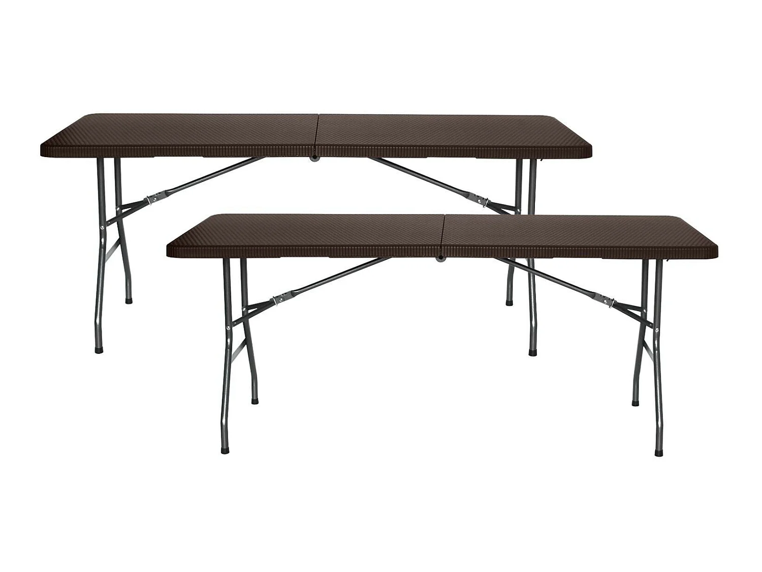 Pack 2 Tables pliantes rectangulaires effet rotin 180x74x74cm 7house