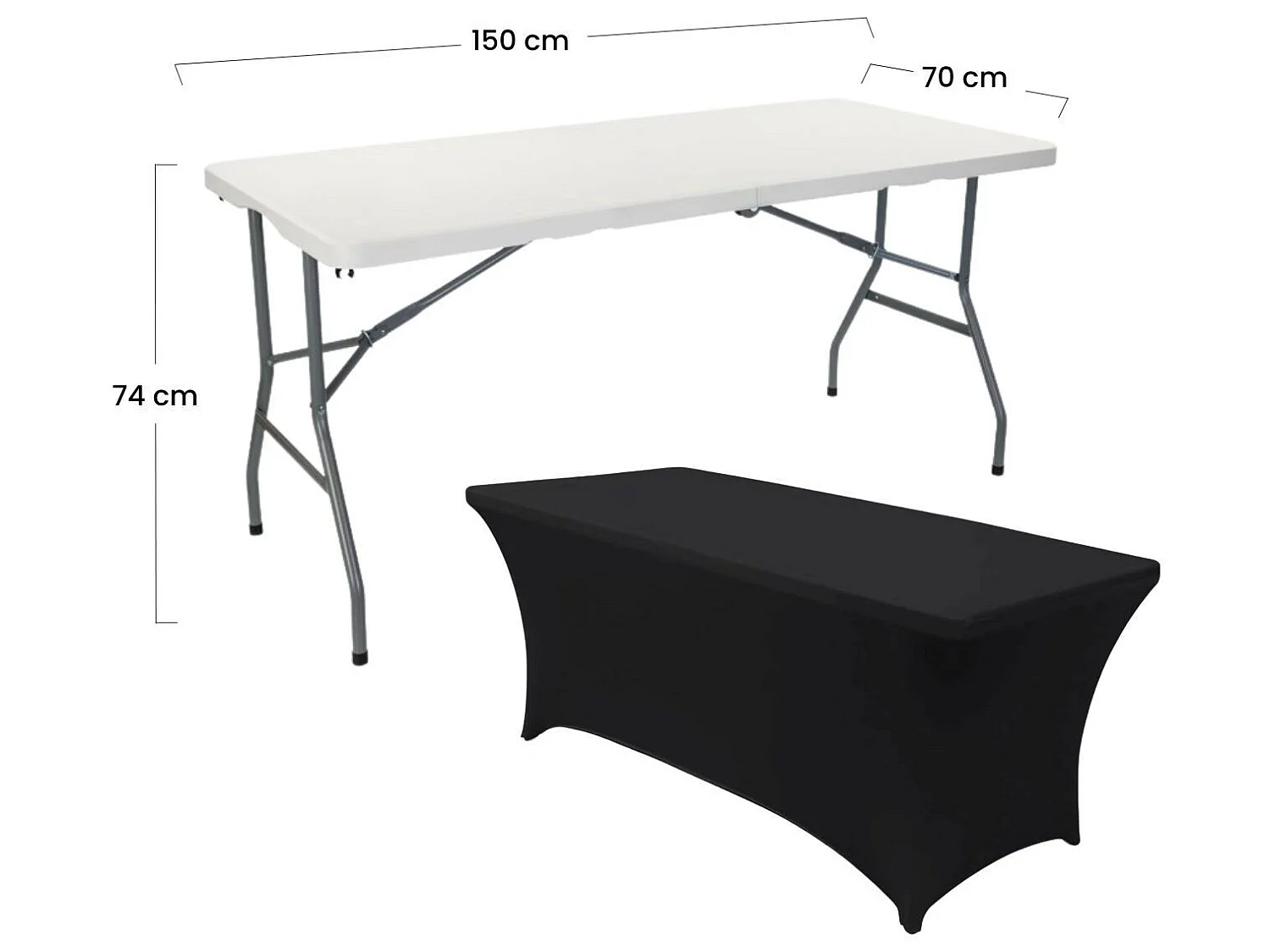 Table pliante 150cm Blanc + Housse Traiteur 7house