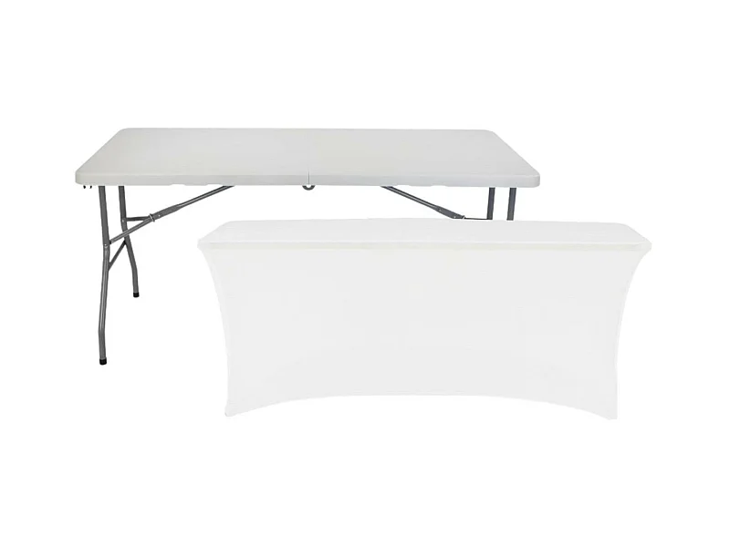 Mesa Plegable 150cm Blanca + Funda Catering 7house